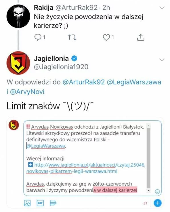 Wiadomo dlaczego Jagiellonia nie życzyła Novikovasowi powodzenia xD